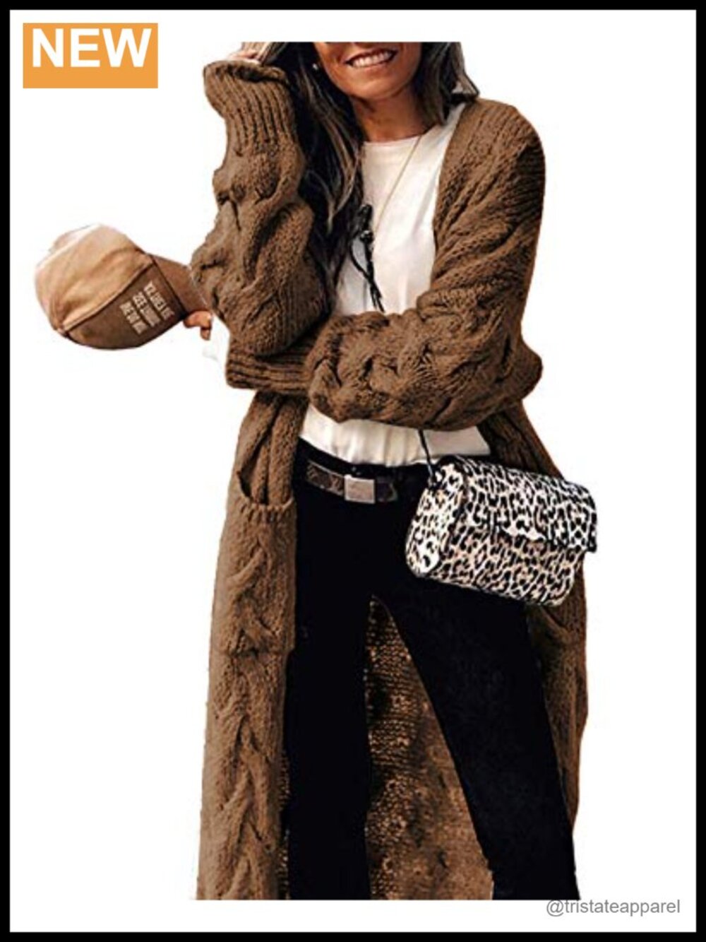 Chunky Cable Knit Long Cardigan Sweater with Pockets Open Front